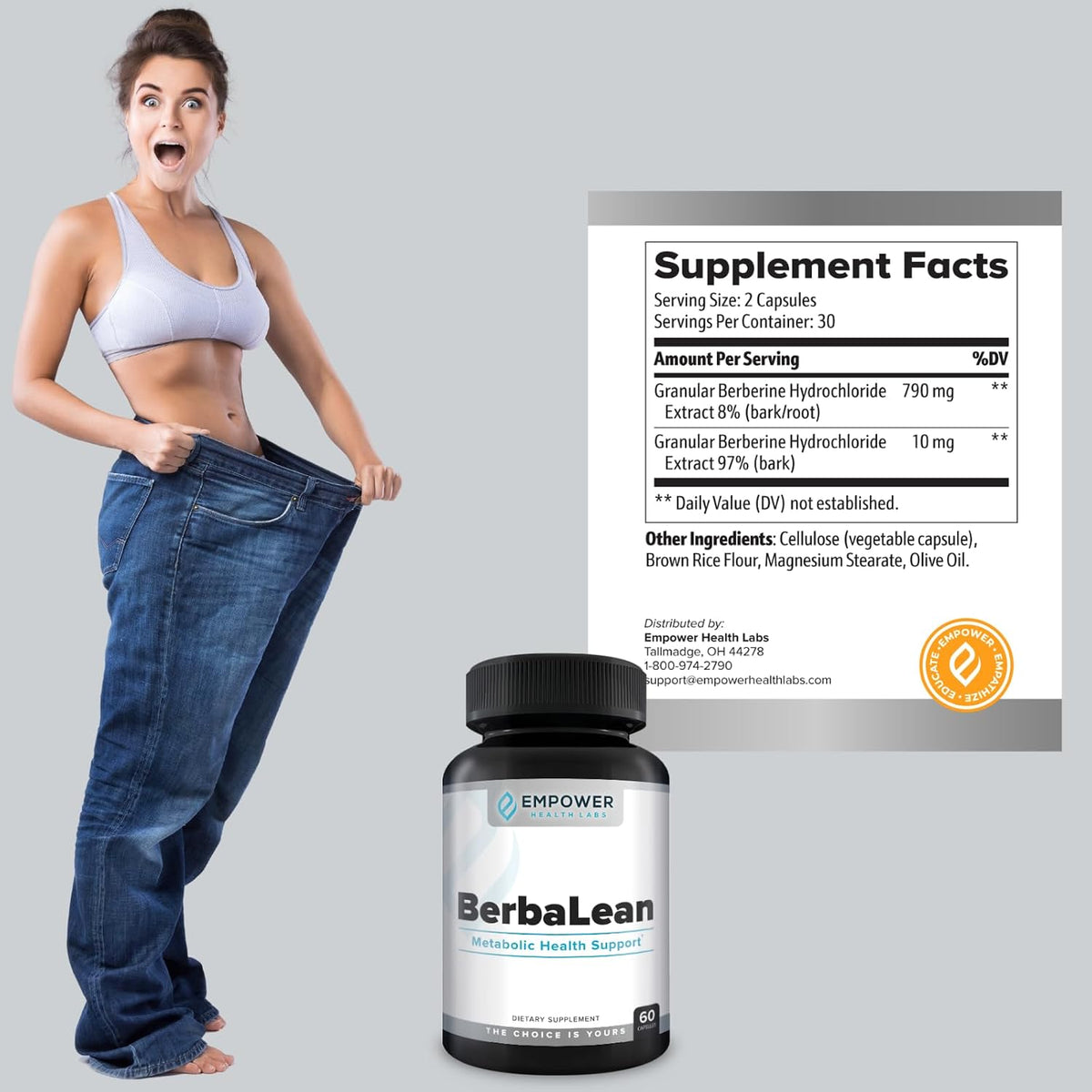 Empower Health BerbaLean - Berberine and Hydrochloric Acid Supplement for Metabolism and Digestive Support, 60 Capsules - görsel 3