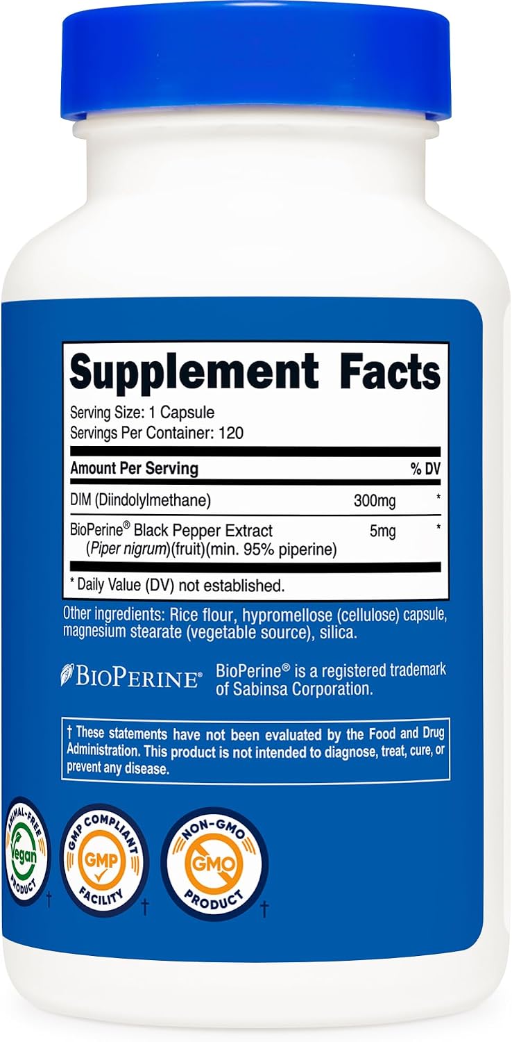 Nutricost DIM (Diindolylmethane) Plus BioPerine 300mg, 120 Vegetarian Capsules - görsel 5