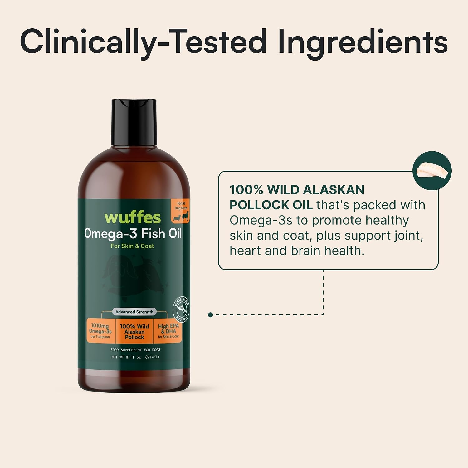 Wuffes Advanced Omega-3 Fish Oil for Dogs – 100% Pure Wild Alaskan Pollock Oil, Natural EPA & DHA, 227 ml - görsel 4