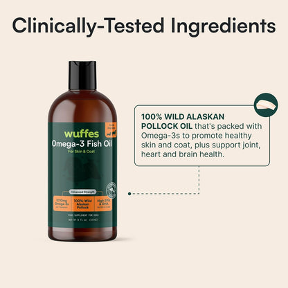 Wuffes Advanced Omega-3 Fish Oil for Dogs – 100% Pure Wild Alaskan Pollock Oil, Natural EPA & DHA, 227 ml