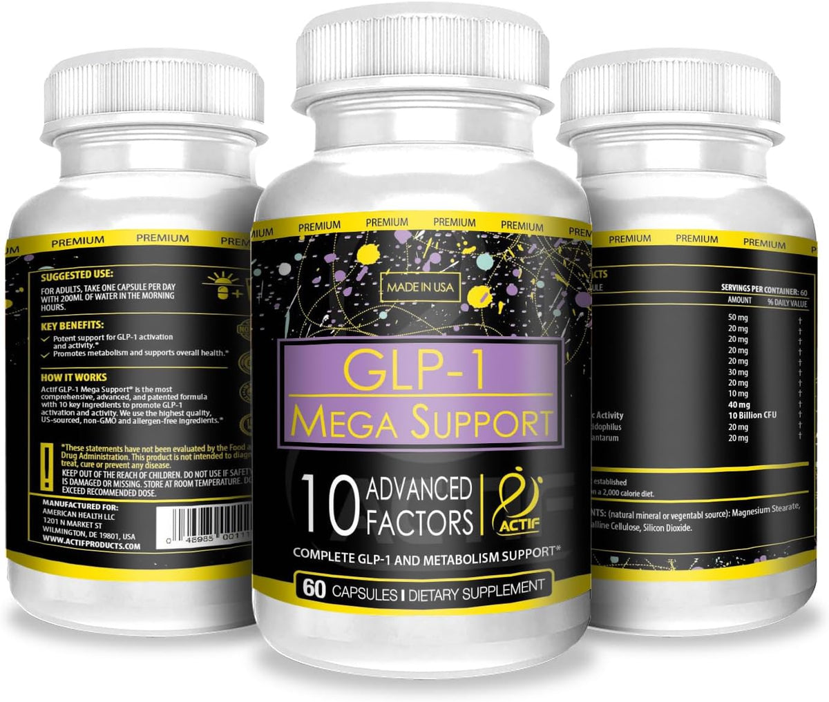 ACTIF GLP-1 Mega Support with 10 Advanced Weight Factors and Probiotics - 60 Capsules - görsel 4