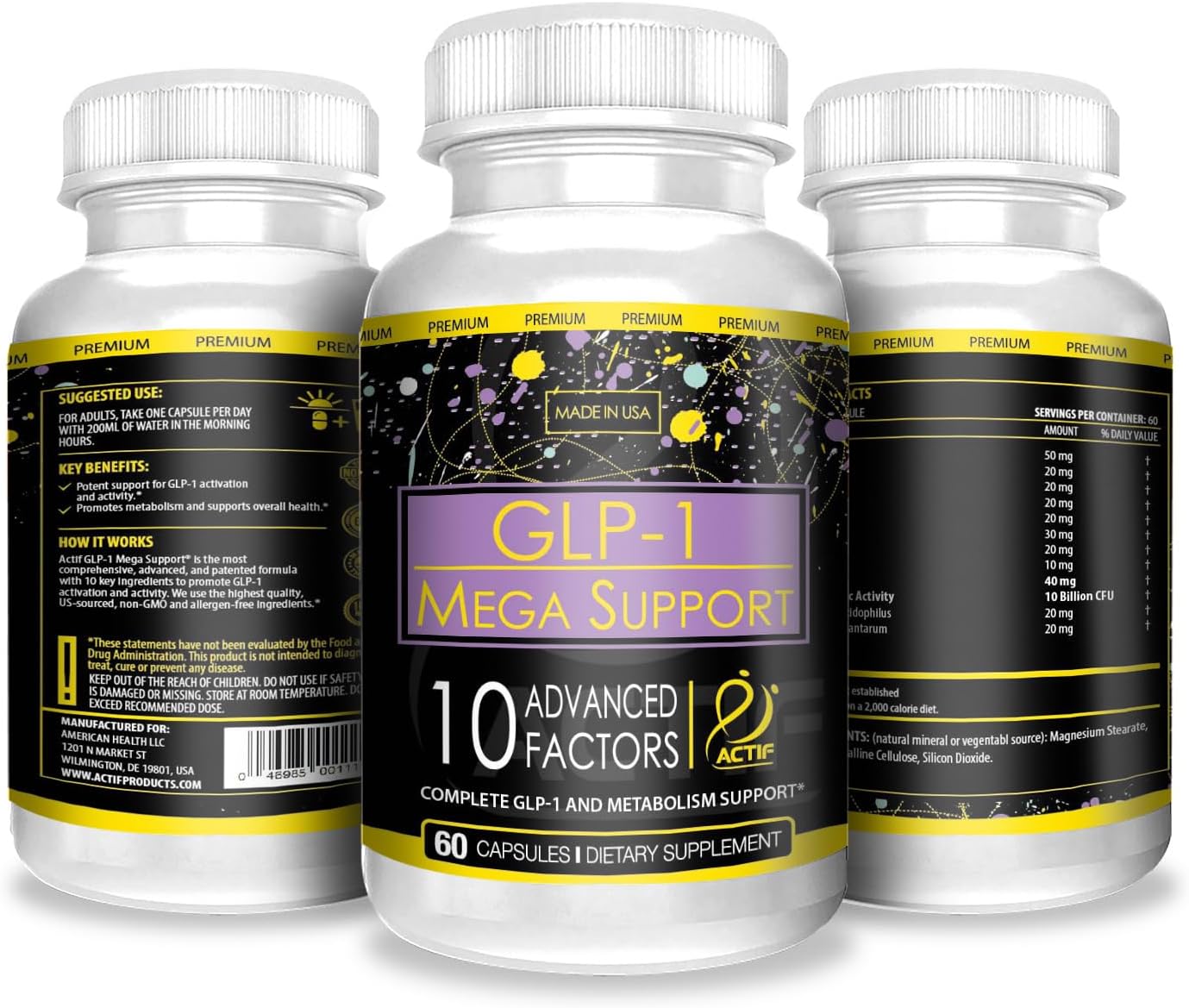 ACTIF GLP-1 Mega Support with 10 Advanced Weight Factors and Probiotics - 60 Capsules - görsel 4