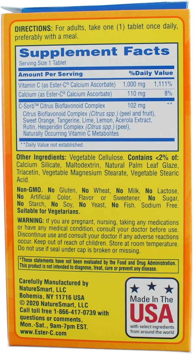 Nature's Bounty Ester-C Vitamin C, Long-Lasting Immune Support, High Strength, 1000 mg, 90 Vegetarian Coated Tablets - görsel 3