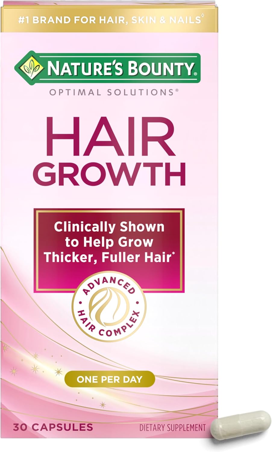 Nature's Bounty Optimal Solutions Hair Growth Supplement with Biotin, Silicon & Arginine, 30 Capsules - görsel 1