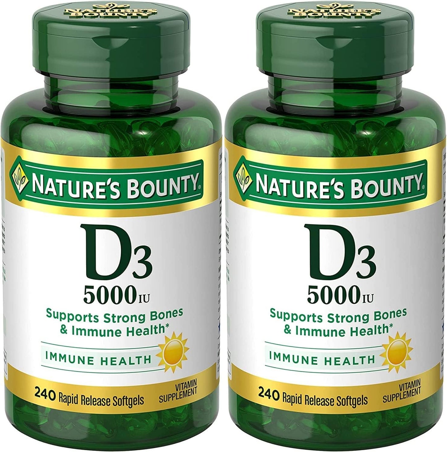 Nature's Bounty Vitamin D3, 5000 IU, Rapid Release Softgels, 240 Count (Pack of 2) - görsel 1