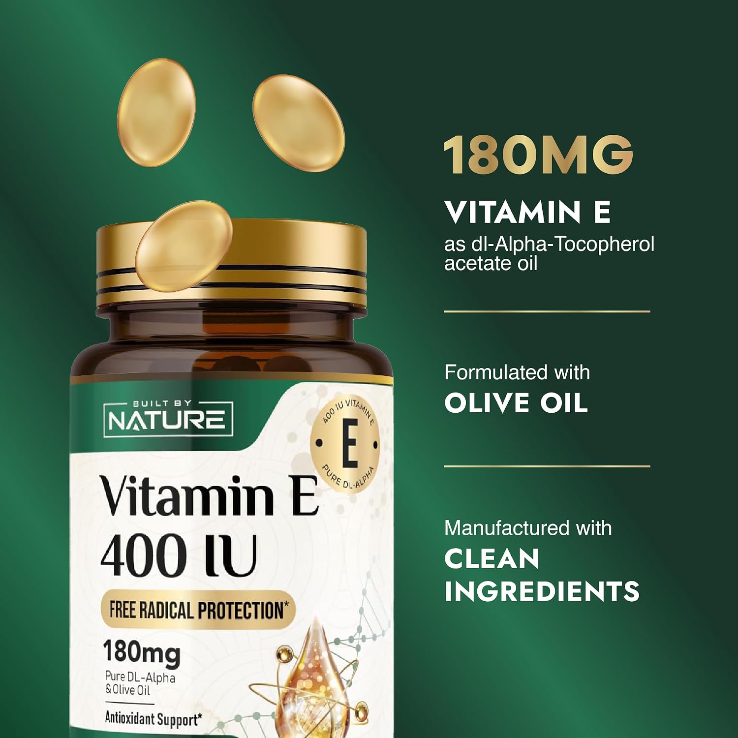 Built by Nature Vitamin E with Olive Oil 400 IU, 120 Soft gel capsules - görsel 3