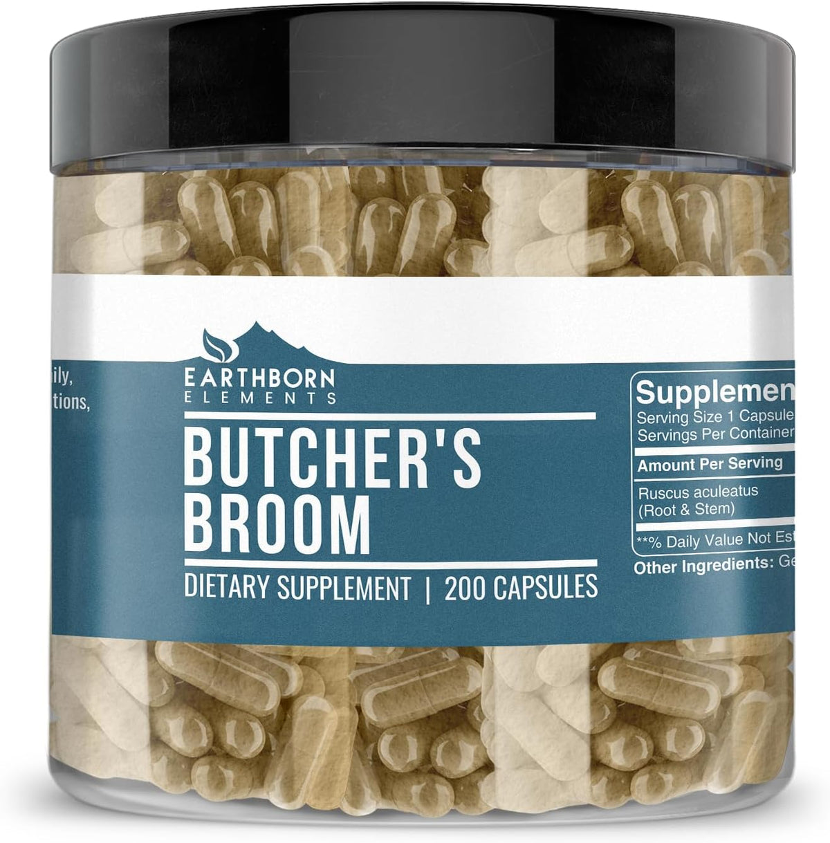 Earthborn Elements Butcher's Broom 200 Capsules, Pure and Undiluted, No Additives - görsel 1