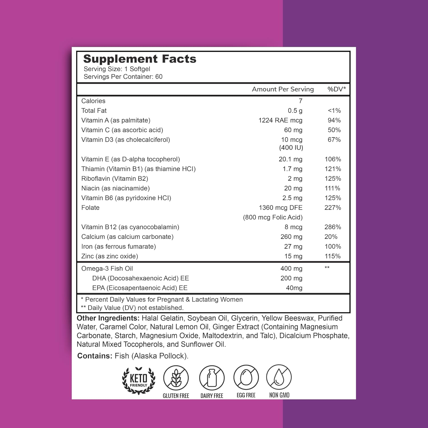 Zaytun Vitamins Halal Prenatal Vitamins + DHA - 60 Softgels (2 Months' Supply) - görsel 2