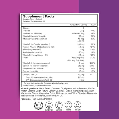 Zaytun Vitamins Halal Prenatal Vitamins + DHA - 60 Softgels (2 Months' Supply)