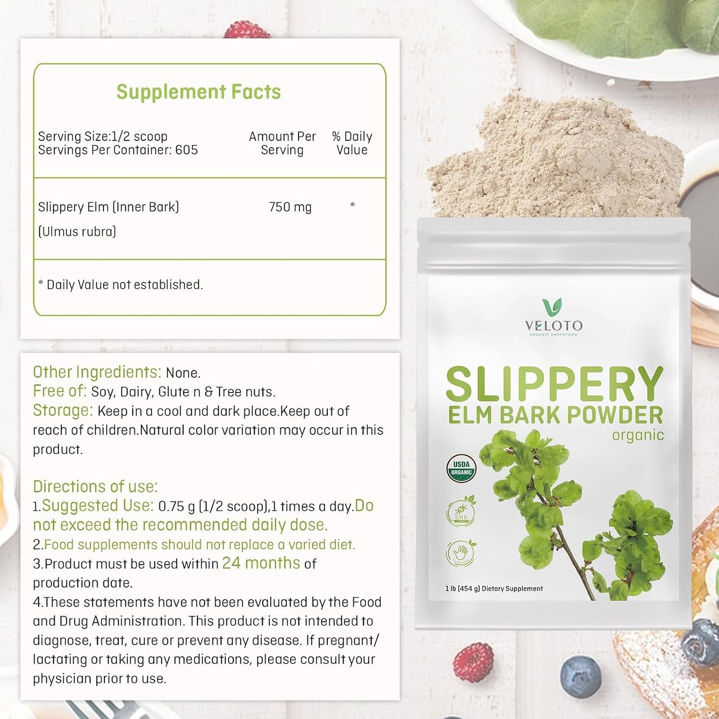 Organic Slippery Elm Bark Powder – 454 g – Pure Inner Bark, Vegan, Gluten-free - görsel 3