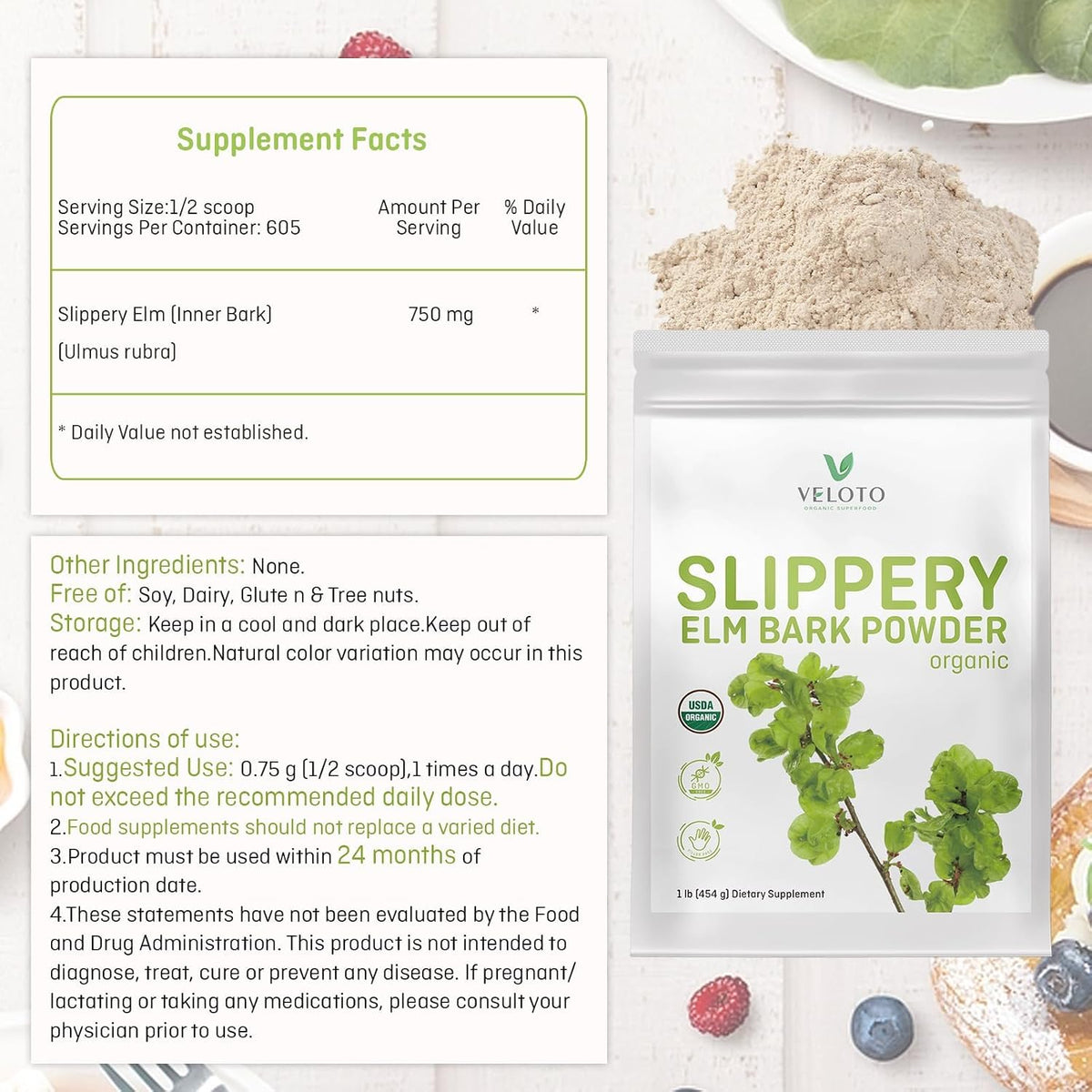Organic Slippery Elm Bark Powder – 454 g – Pure Inner Bark, Vegan, Gluten-free - görsel 3