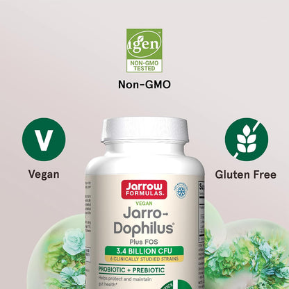 Jarrow Formulae Jarro-Dophilus + FOS - 3.4 Billion CFU Per Serving - Synbiotic with Prebiotic & Probiotics for Immune & Digestive Support - Up to 300 Servings (Veggie Capsules)