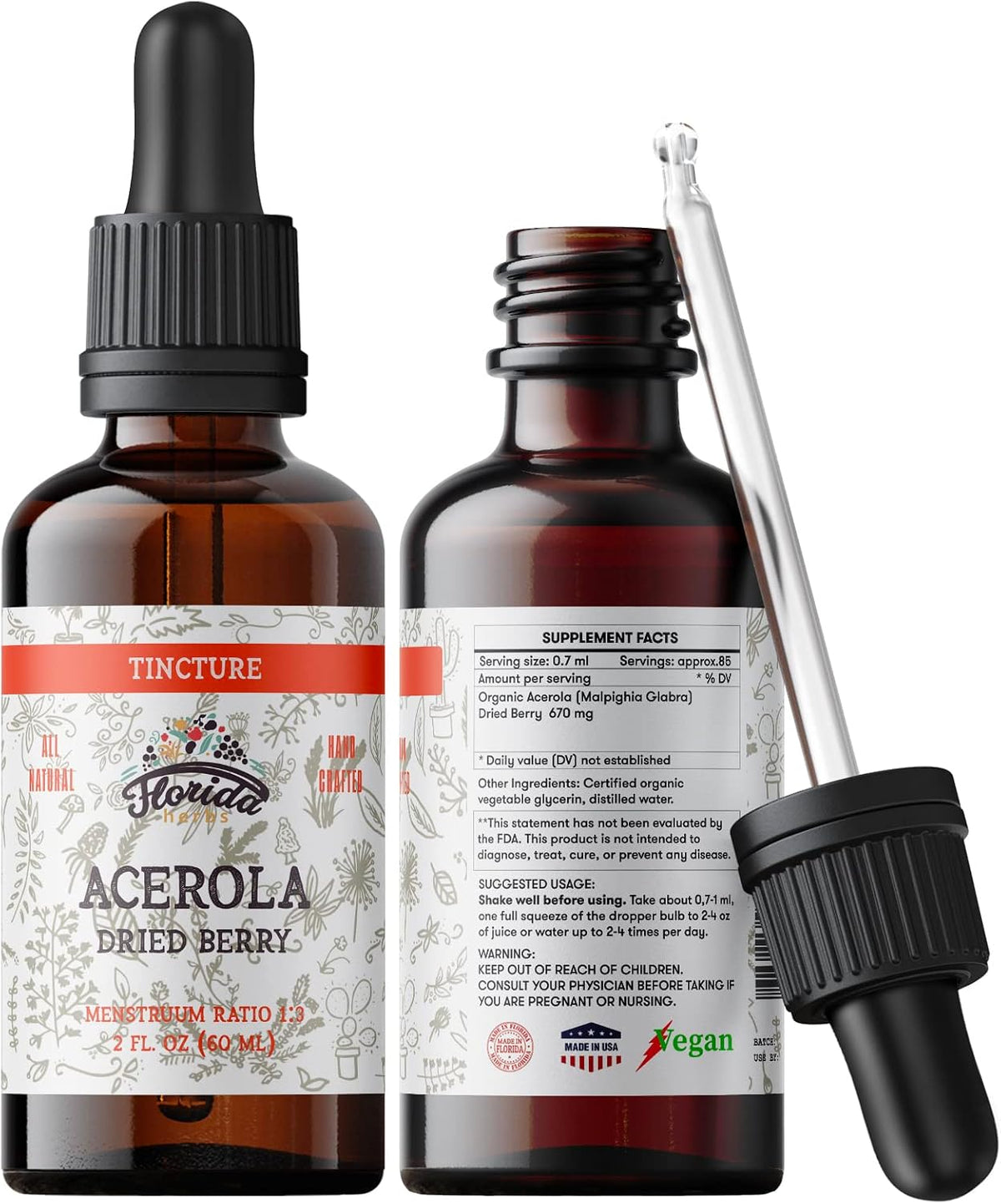 Acerola Tincture (Vitamin C) - Organic Acerola Extract (Malpighia Glabra) Dried Berry, Non-GMO in Cold-Pressed Organic Vegetable Glycerine - görsel 6