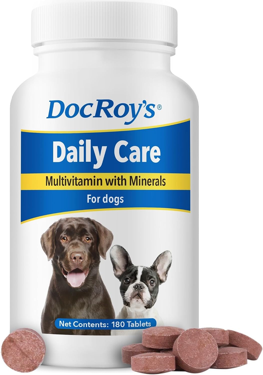 Doc Roy’s Daily Care Canine Multivitamin Supplement for Dogs, 180ct Chewable Tablets with 34 Essential Vitamins, Minerals, Omega Fatty Acids & Antioxidants, All Breeds & Life Stages - görsel 1