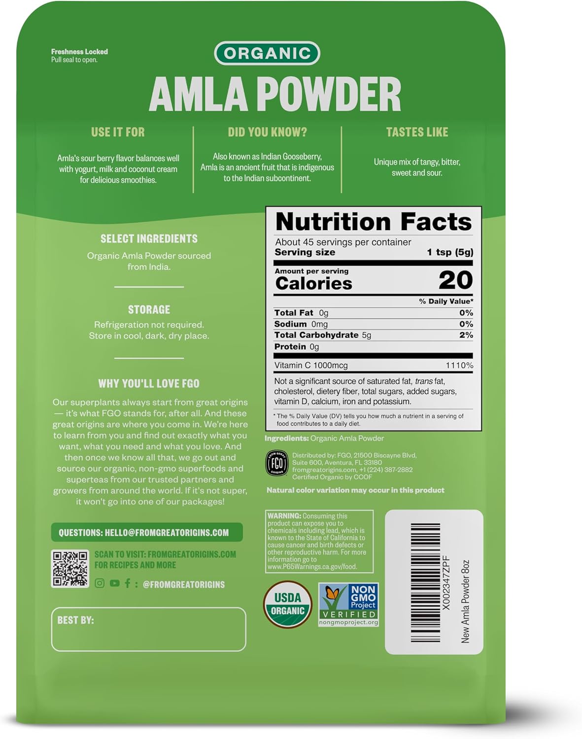 FGO Organic Amla Powder, 8oz – USDA Organic Indian Gooseberry (Amalaki), Non-GMO Natural Vitamin C - görsel 2