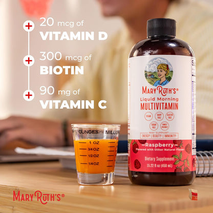 MaryRuth's Liquid Morning Multivitamin for Women, Men & Kids – Raspberry Flavour