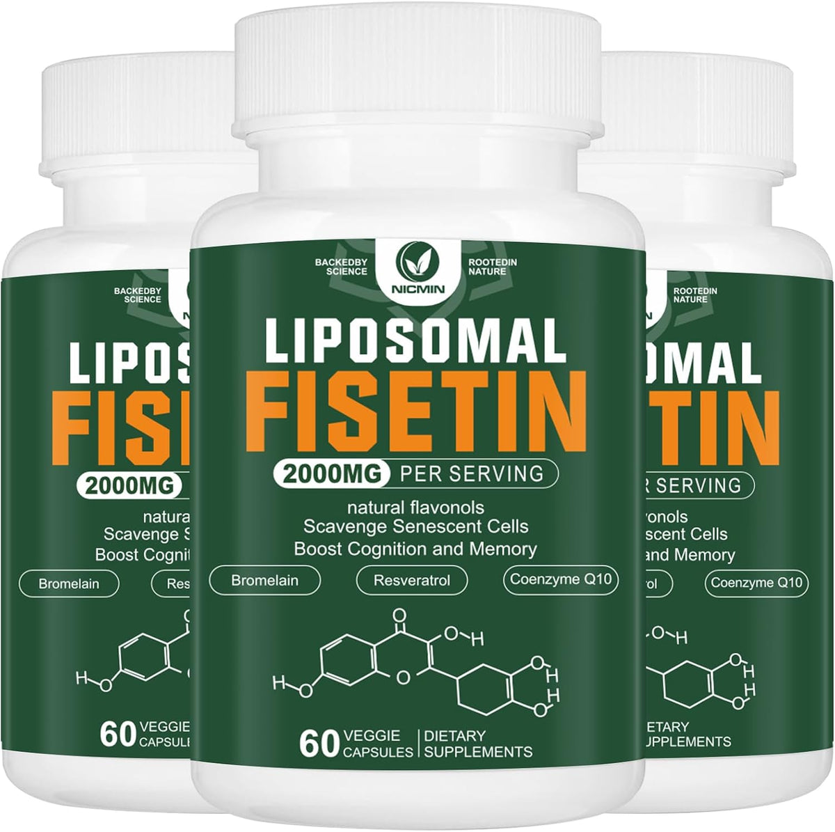 Liposomal Fisetin Supplement – 2000mg | 98% Pure | with Quercetin, TMG & Resveratrol | 180 Capsules - görsel 1