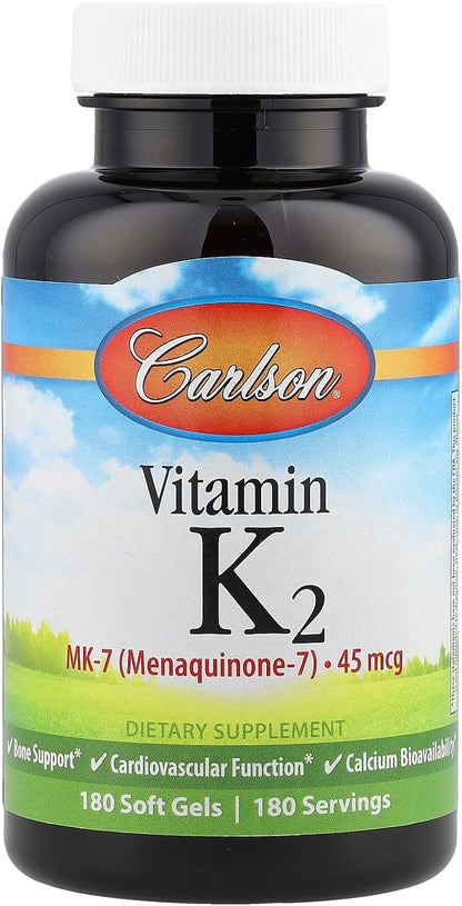 Carlson Labs Vitamin K2-7 45 mcg Mineral Supplement Softgels, 180 Count
