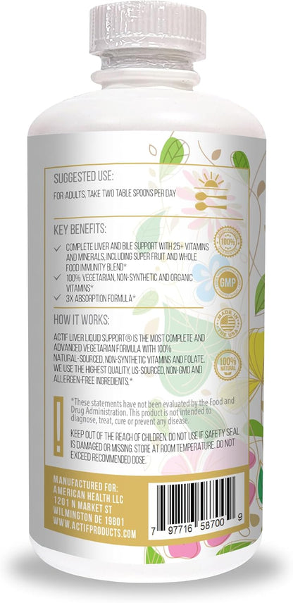Actif Liver Mega Liquid Support - Complete Liver and Bile Maximum Strength Supplement, Non-GMO, 946 ml