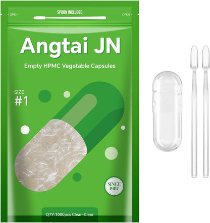 Angtai JN Size 1 Empty Vegan Capsules (500 Count) with Filling Kit - Gluten-free, Non-GMO, Halal Certified