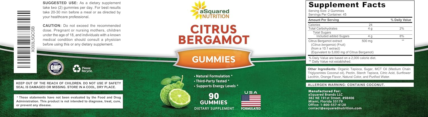 aSquared Nutrition Citrus Bergamot Gummies - 500mg Citrus Bergamot Extract Food Supplement - görsel 5