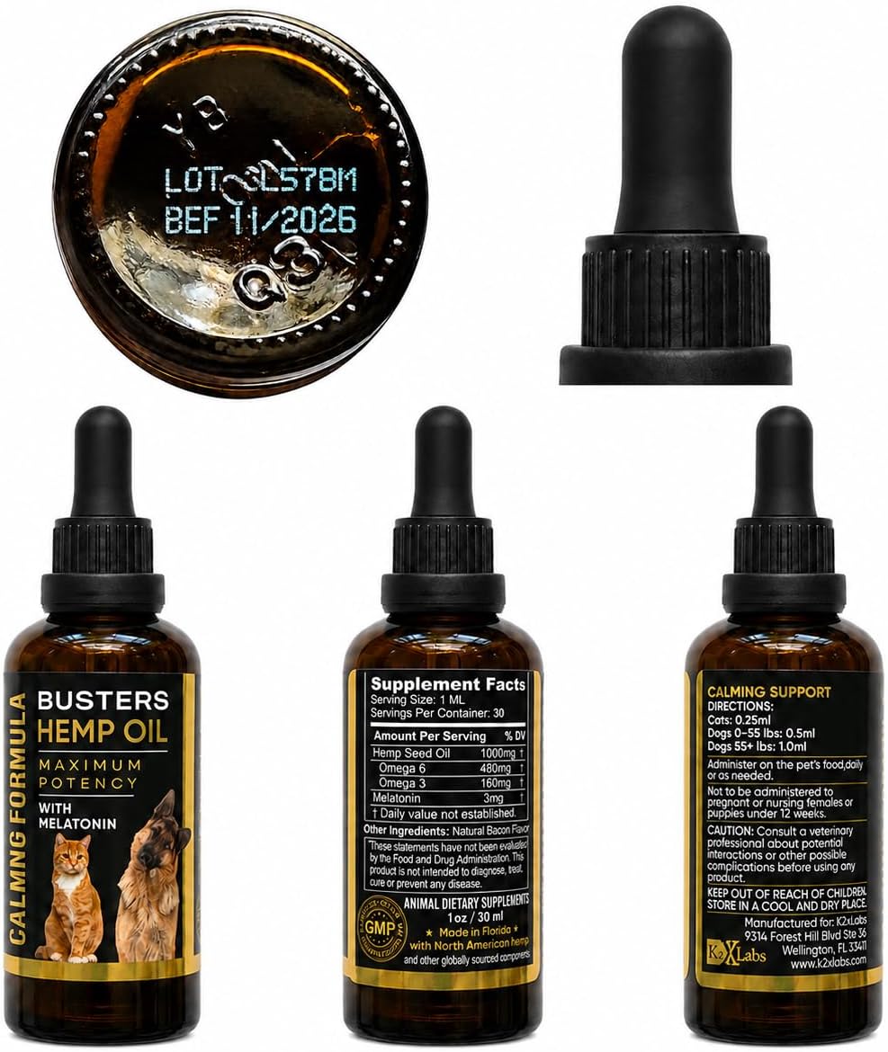 Buster's Cold Pressed Hemp Seed Oil for Dogs and Cats - Melatonin Calming Drops - 2-Pack Natural Pet Hemp Oil - Sleep Support Supplement - görsel 8