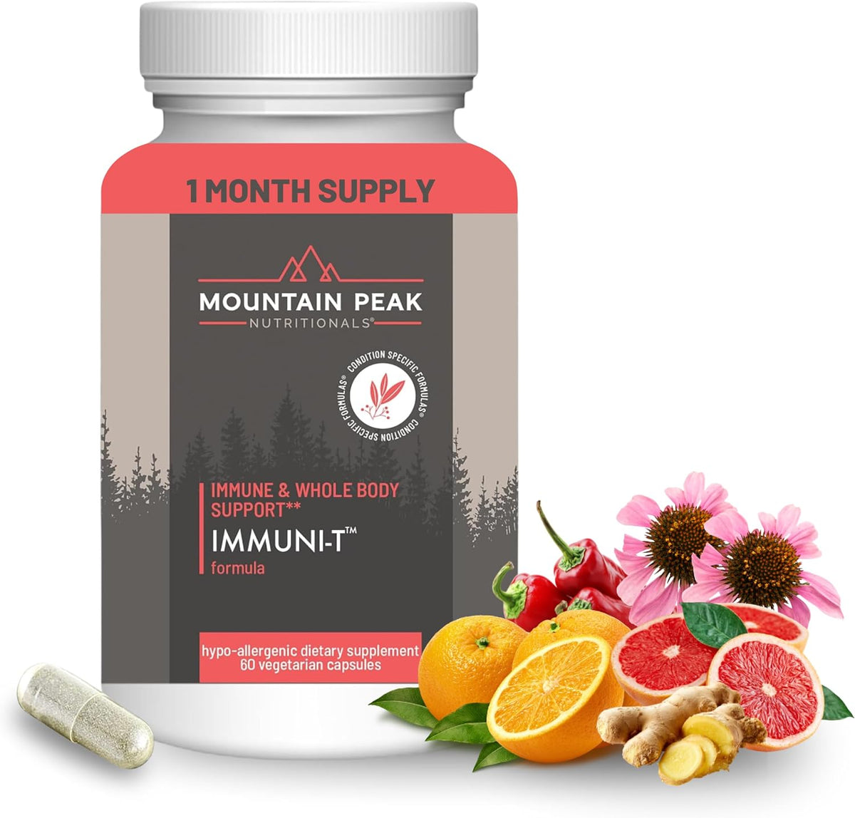 Mountain Peak Nutritionals Immuni-T Advanced Immune Support Supplement - 4-in-1 Formula with Vitamin C, A, Zinc, & Mushroom Blend - Daily Wellness & Seasonal Defence (60 Vegetarian Capsules) - görsel 1