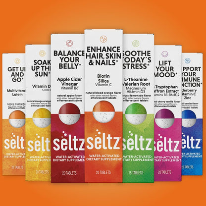 Seltz Hair, Skin and Nails Drink Tablets – Biotin Food Supplement with Vitamin C and Silica, Effervescent, No Added Sugar, Blood Orange Flavour, 6 Pack