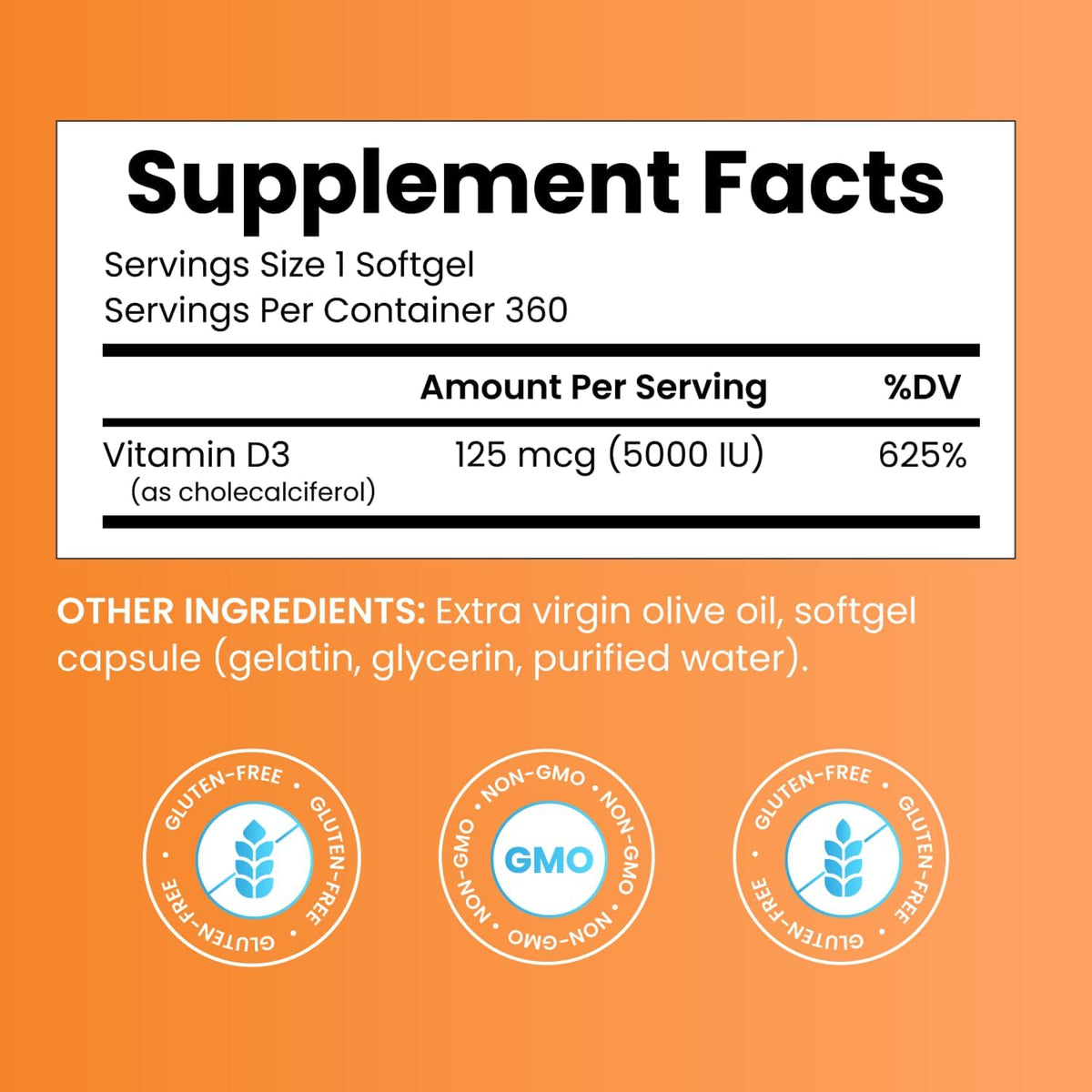 Doctor's Best Vitamin D3 5000 IU Softgels – 360 Softgels - görsel 2