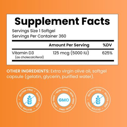 Doctor's Best Vitamin D3 5000 IU Softgels – 360 Softgels