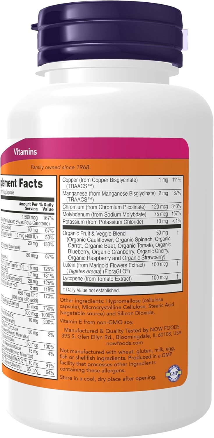 NOW Foods Daily Vits with Fruit & Veggie Blend, Lutein and Lycopene - 120 Veg Capsules - görsel 3