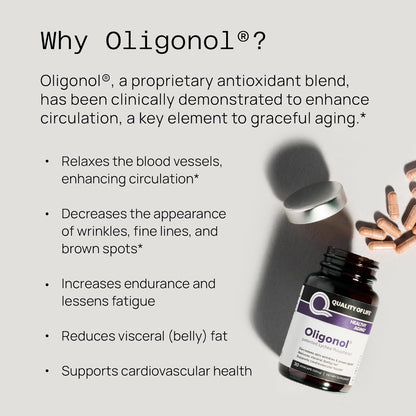 Quality of Life Oligonol Premium Anti Ageing Supplement - Promotes Cardiovascular Health, Circulation & Youth - Lychee Fruit Extract - 30 Vegicaps