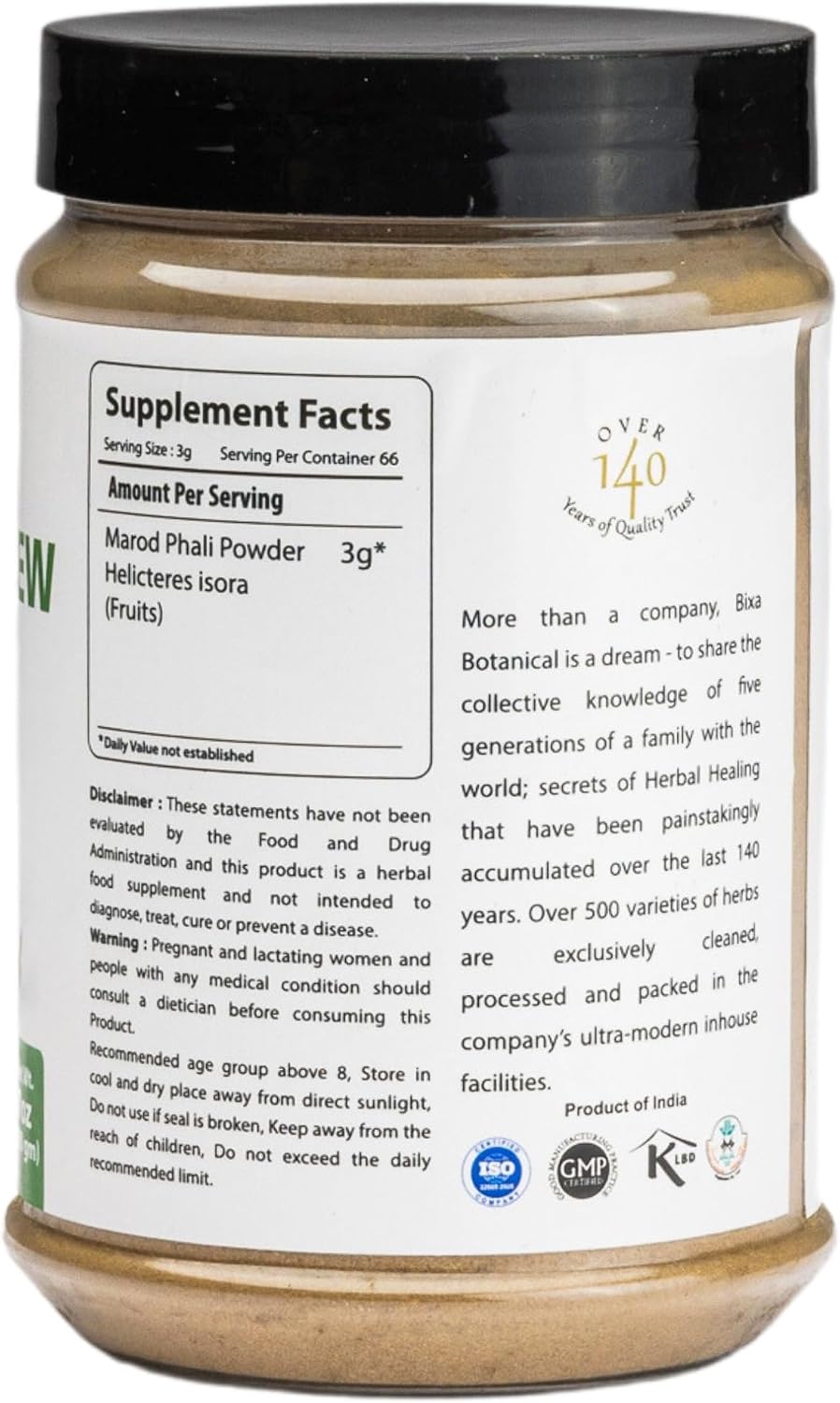 bixa BOTANICAL Indian Screw Tree Powder (Helicteres isora) - 7 oz (200g) - görsel 3