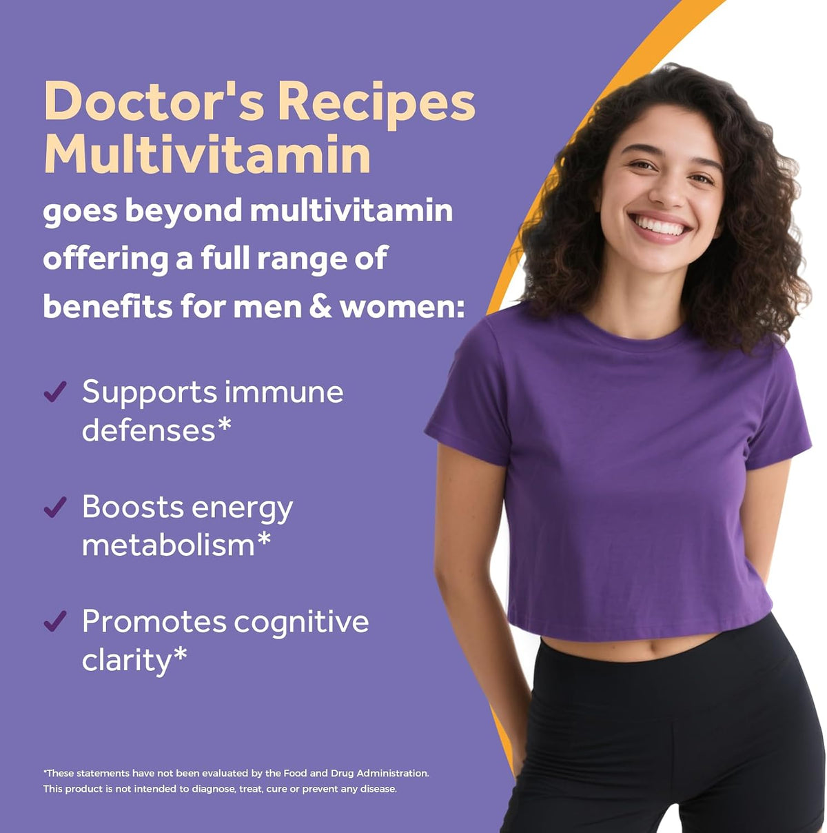 Doctor's Recipes Multivitamin for Women & Men, Immune, Energy & Brain Health Support, Vitamin A, C, D3, E, B6, B12, Folic Acid, Iron, Zinc, Copper, Selenium & Iodine, No Gluten, Non-GMO, 90 Tablets - görsel 3