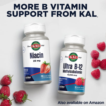 KAL Vitamin B12 Methylcobalamin 1000mcg - Fast Dissolve Sublingual Micro Tabs, Natural Raspberry Flavour, 120 Servings