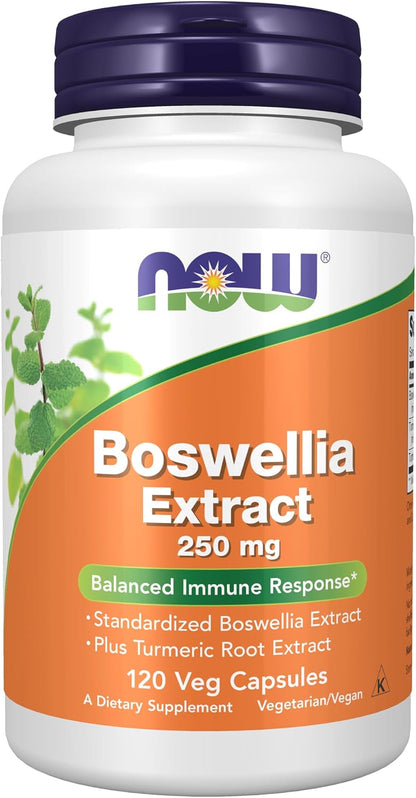 NOW Foods Boswellia Extract 250 mg with Turmeric Root Extract, 120 Veg Capsules