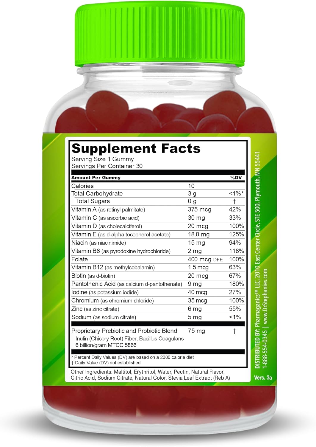 Dr. Stephanie's Multivitamin Gummies - Sugar-Free with Prebiotics and Probiotics - Daily Support for Eyes, Kidneys, Liver, Heart, and Digestive Health - Mixed Berry Flavour - görsel 5