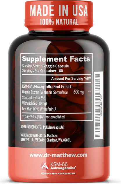 Ashwagandha KSM-66 Organic – KSM-66 Ashwagandha 600mg Root Extract Full Spectrum Capsules | Standardised 5% Withanolides