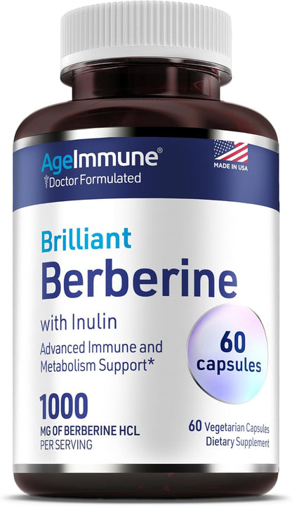 Berberine 1000mg Supplement Complex with Inulin Prebiotic - Berberine HCL 500mg per Capsule - Doctor Formulated and Third Party Tested