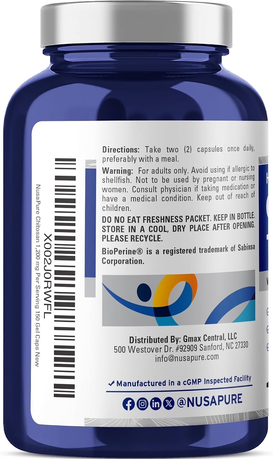 NusaPure Chitosan 1200mg with Bioperine – 150 Capsules (Non-GM & Soya-Free) - görsel 2