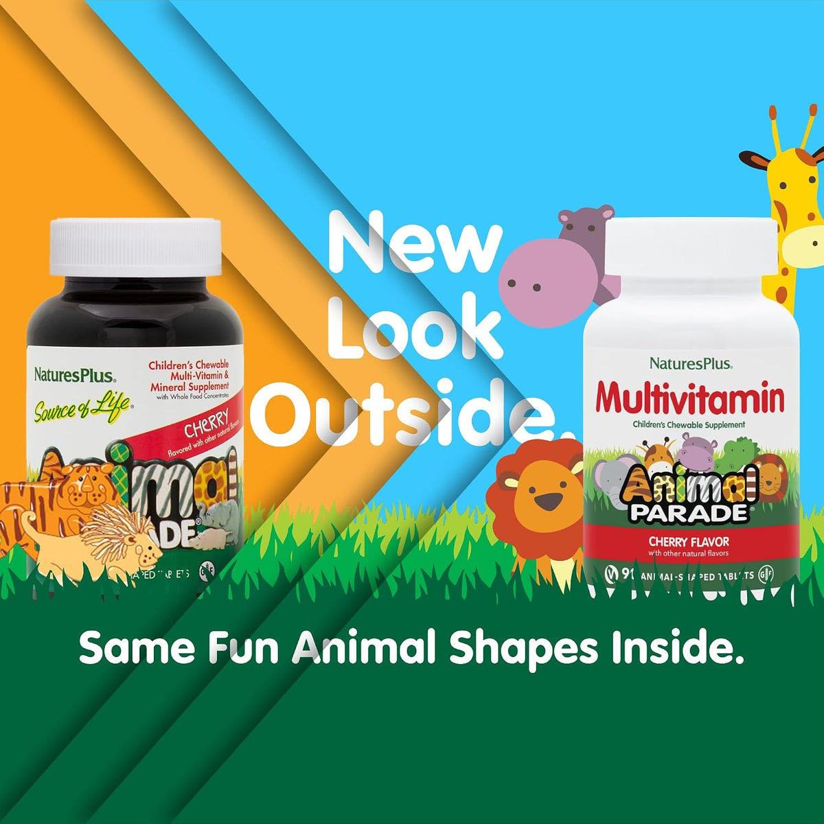 NaturesPlus Animal Parade Multivitamin Children's Chewables - Cherry Flavour - 90 Animal-Shaped Tablets - 45 Servings - Vegetarian, Gluten-free - görsel 2