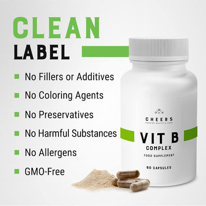 CHEERS Vitamin B Complex - 113.5mg Complete B Vitamins - Vegan, Non-GMO, DRcaps Plus - 60 Capsules