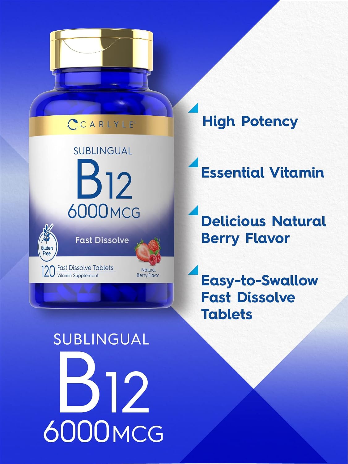 Carlyle Vitamin B12 6000mcg Sublingual Tablets - Natural Berry Flavour - 120 Count - görsel 3