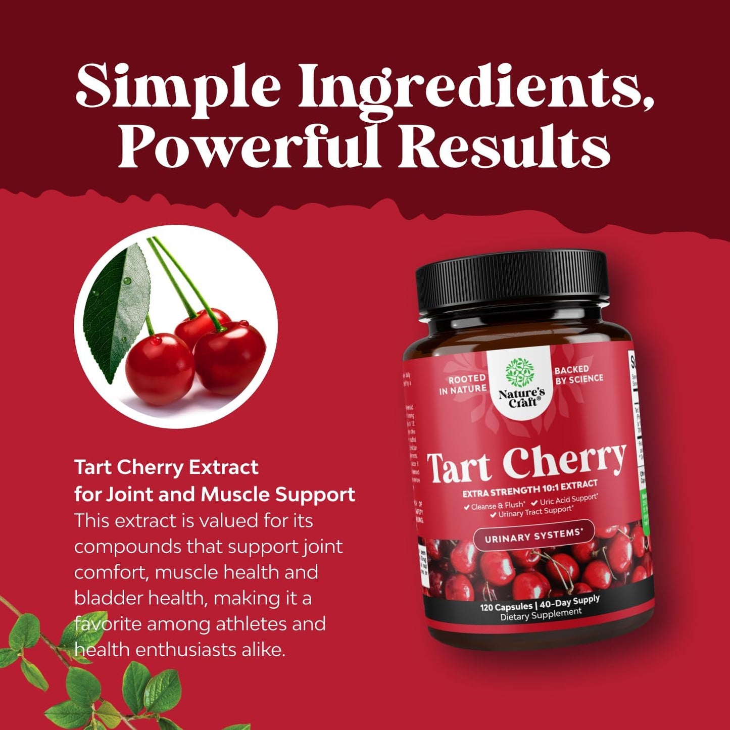 Extra Strength Tart Cherry Capsules - Tart Cherry Extract for Uric Acid and Kidney Support - Fruit Extract Supplement for Urinary Tract Health & Joint Care - 120 Capsules - görsel 4