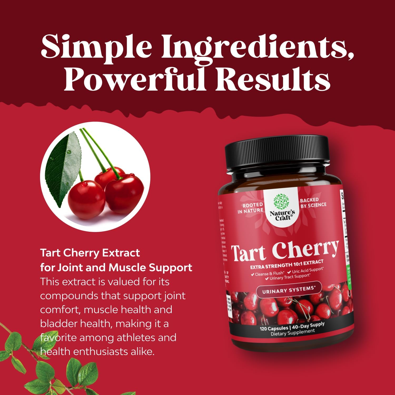 Extra Strength Tart Cherry Capsules - Tart Cherry Extract for Uric Acid and Kidney Support - Fruit Extract Supplement for Urinary Tract Health & Joint Care - 120 Capsules - görsel 4