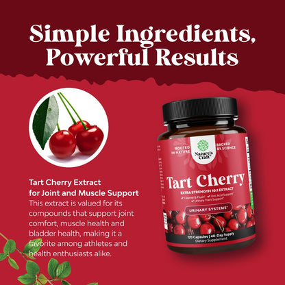 Extra Strength Tart Cherry Capsules - Tart Cherry Extract for Uric Acid and Kidney Support - Fruit Extract Supplement for Urinary Tract Health & Joint Care - 120 Capsules