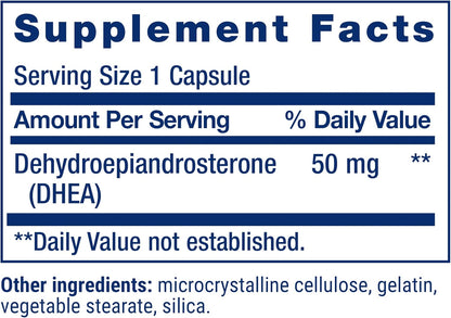 Life Extension DHEA 50 mg – Hormone Support for Healthy Ageing, Gluten-Free, Non-GM, 60 Capsules
