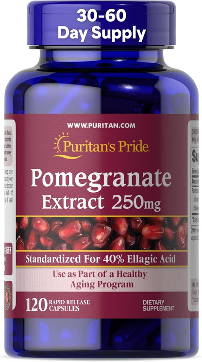 Puritan's Pride Premium Pomegranate Extract 250mg, 120 Rapid-Release Capsules