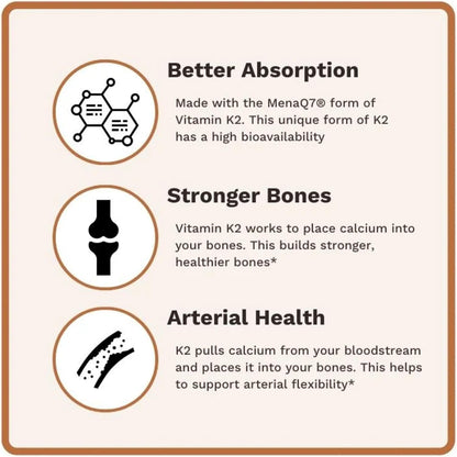 Utzy Naturals Vitamin K2 + D3 | High Strength K2 (MenaQ7) & D3 5000 IU | 60 Capsules