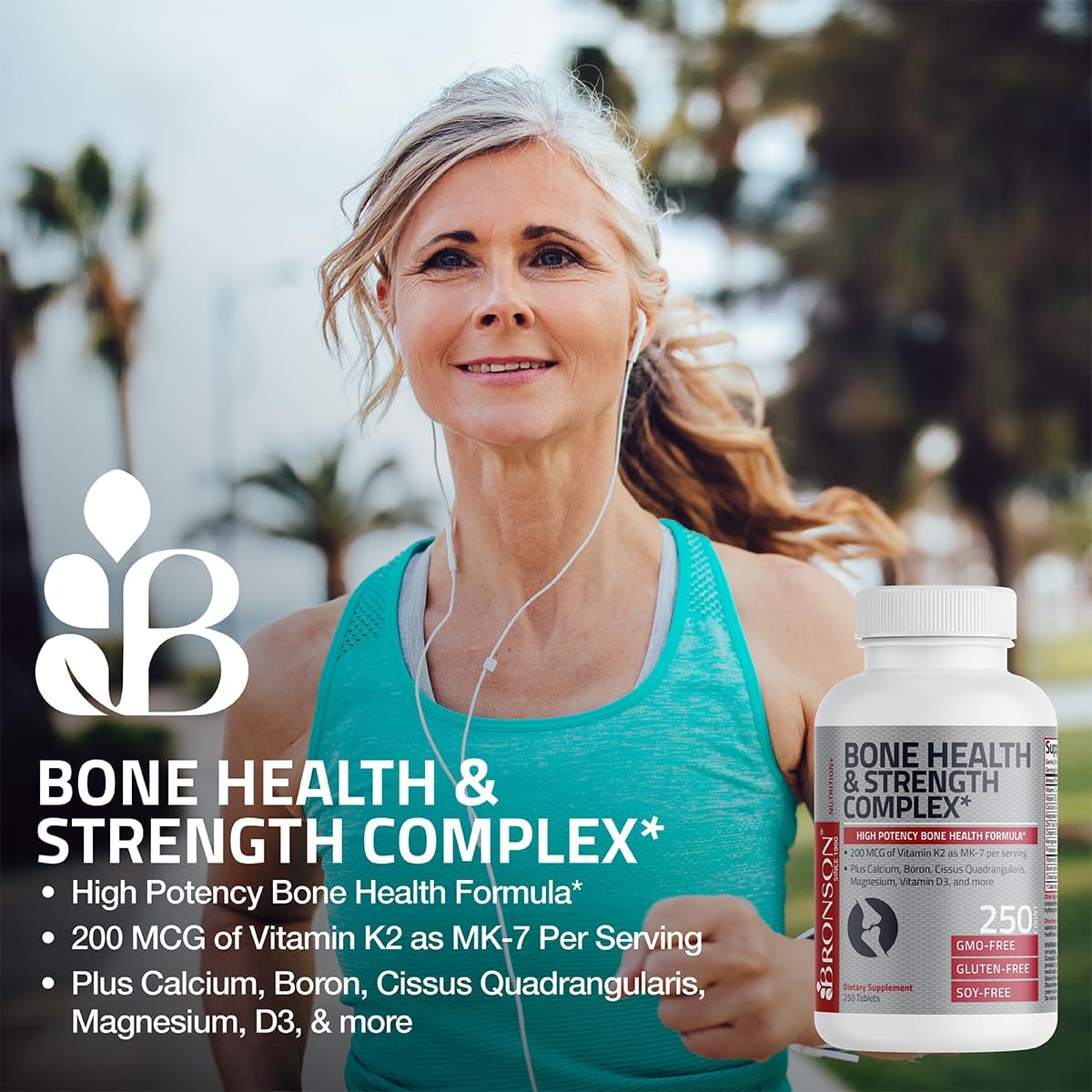 Bronson Bone Health & Strength Complex - High Potency Formula with Vitamin K2 MK-7, Calcium, Magnesium, Vitamin D3, Boron, Cissus Quadrangularis - Non-GMO, 250 Tablets - görsel 3